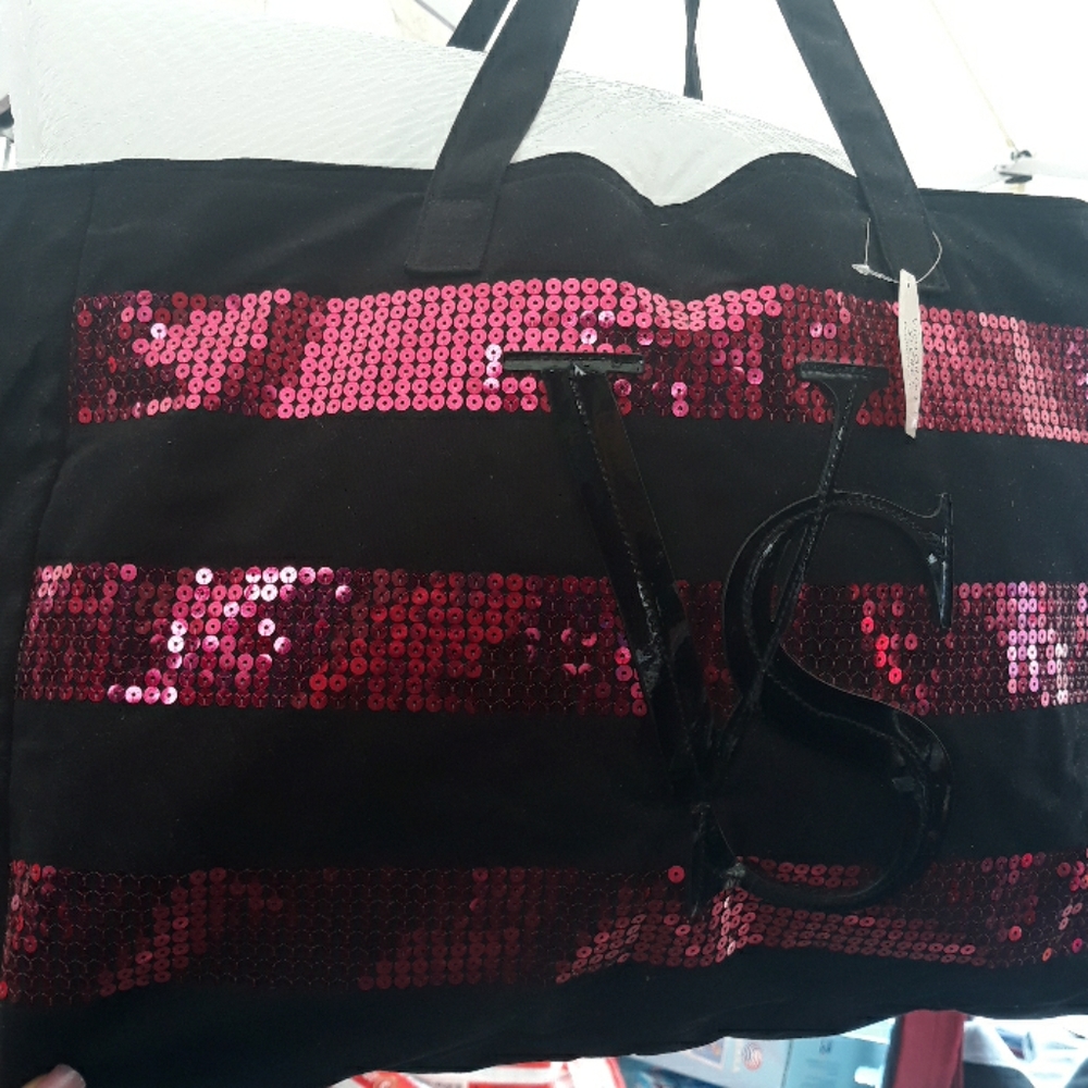 Victoria secret tote black w/ hot pink sequins